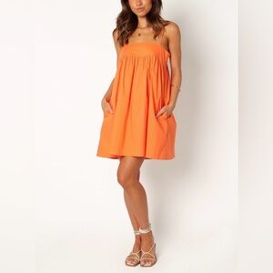 Orange SNDYS Serina Mini Dress | Cotton Square Neck Pockets